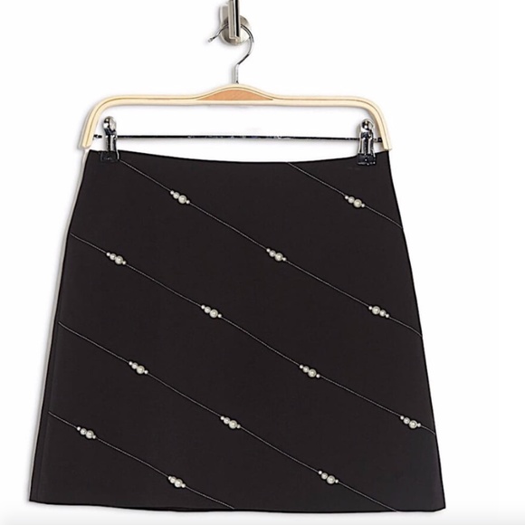 MILLY Cady Pearl Embroidered Mini Skirt In Black/ecru - Picture 5 of 6